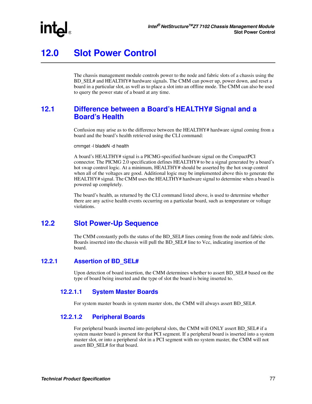 Intel ZT 7102 Slot Power Control, Slot Power-Up Sequence, Assertion of BDSEL#, System Master Boards, Peripheral Boards 