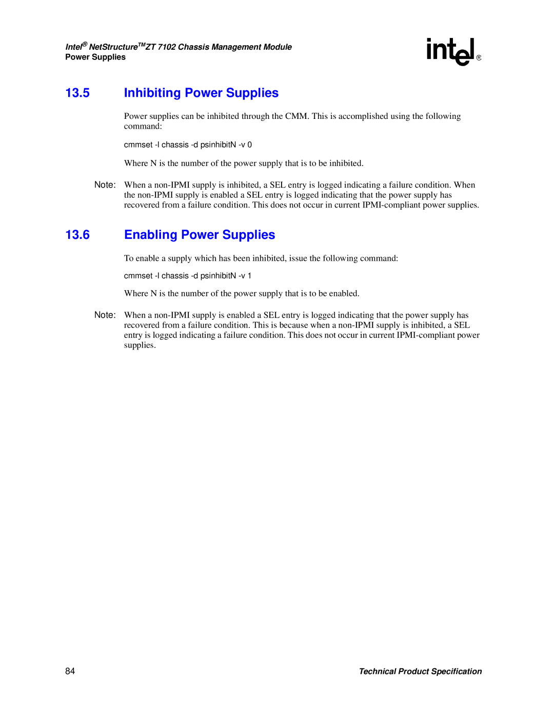 Intel ZT 7102 manual Enabling Power Supplies 