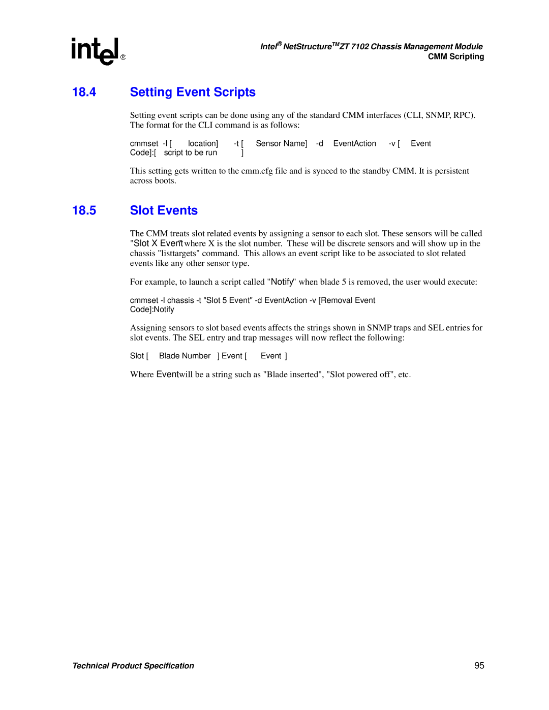 Intel ZT 7102 manual Setting Event Scripts, Slot Events 