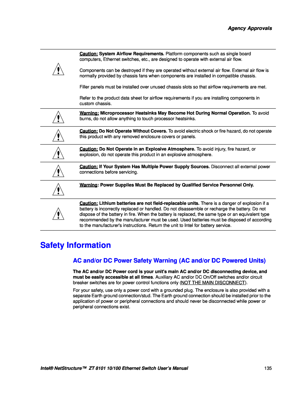 Intel ZT 8101 10/100 user manual Safety Information, Agency Approvals 