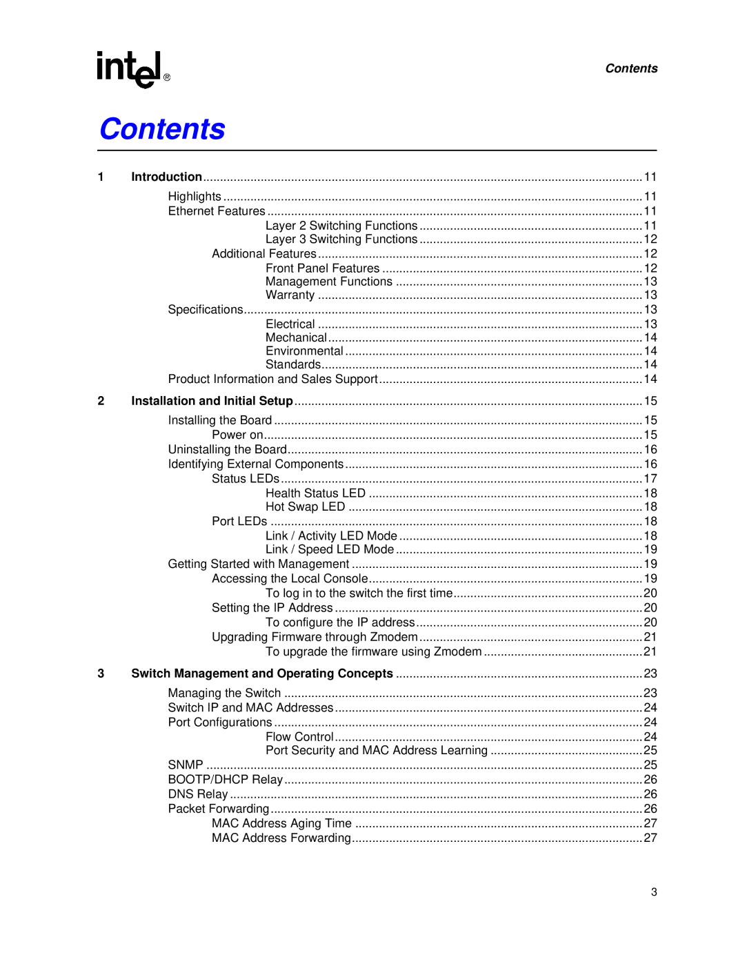 Intel ZT 8101 10/100 user manual Contents 