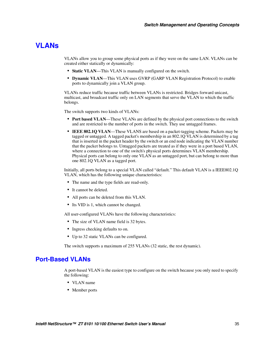 Intel ZT 8101 10/100 user manual Port-Based VLANs 