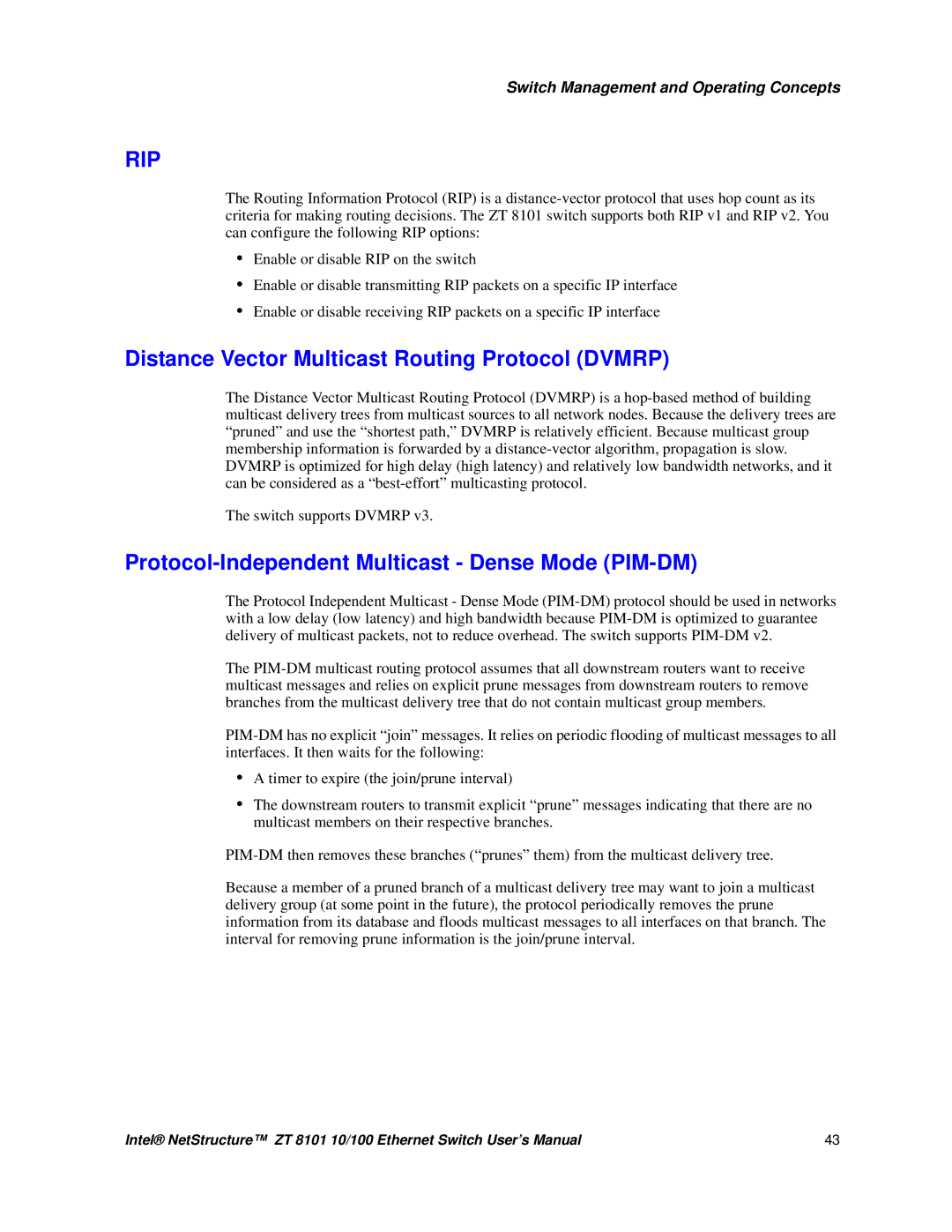 Intel ZT 8101 10/100 Distance Vector Multicast Routing Protocol Dvmrp, Protocol-Independent Multicast Dense Mode PIM-DM 