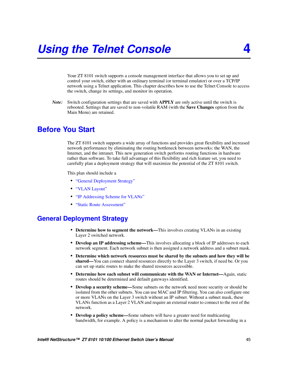 Intel ZT 8101 10/100 user manual Before You Start, General Deployment Strategy 