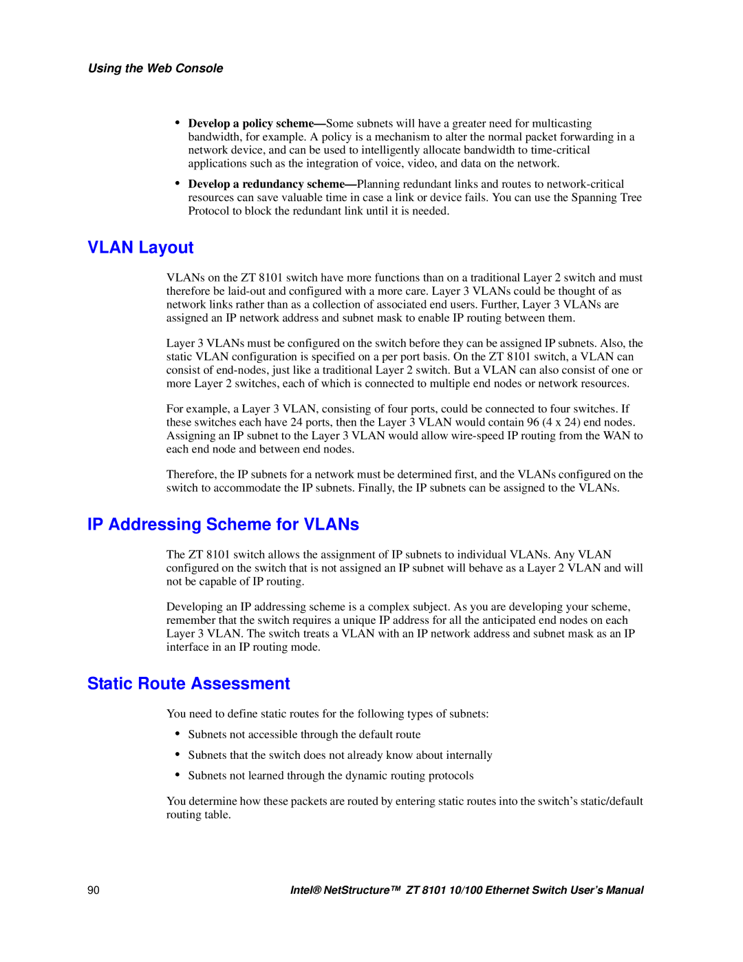 Intel ZT 8101 10/100 user manual Using the Web Console 