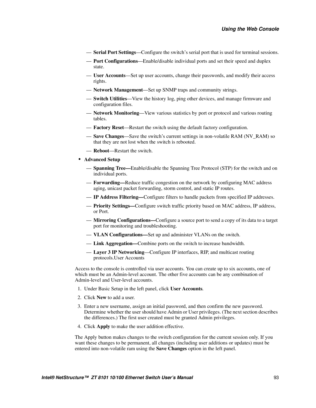 Intel ZT 8101 10/100 user manual Advanced Setup 