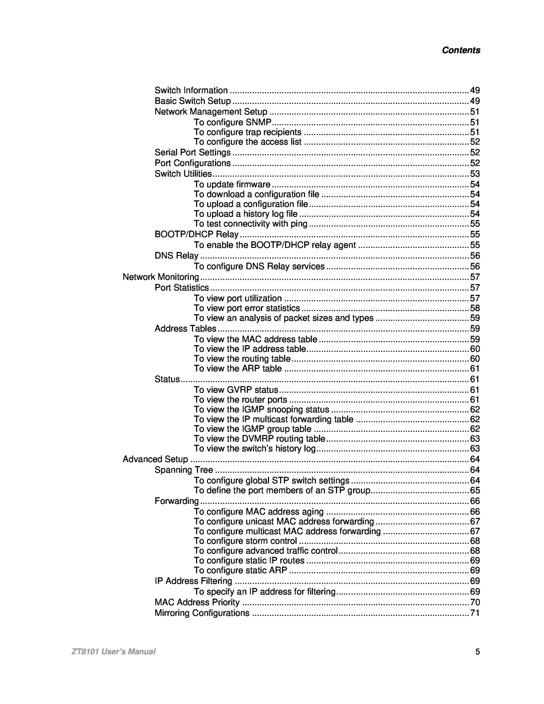 Intel ZT8101 user manual Contents, To configure SNMP 