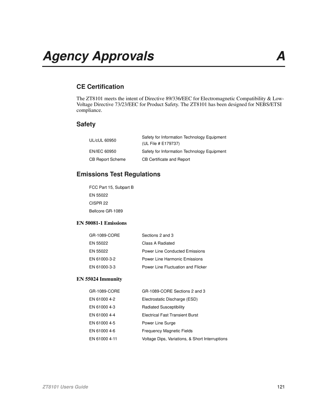 Intel ZT8101 user manual CE Certification, Safety, Emissions Test Regulations 