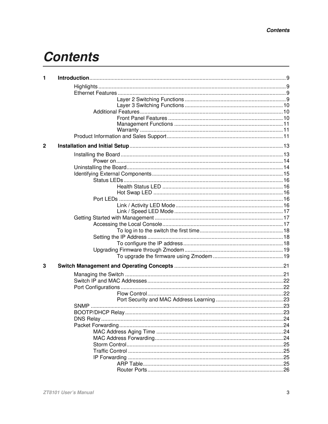 Intel ZT8101 user manual Contents 