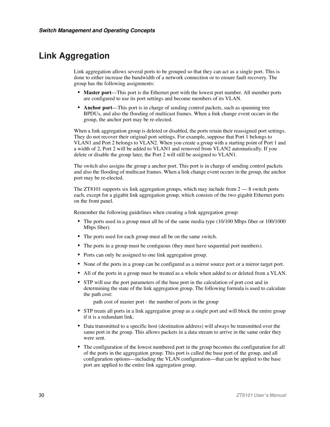 Intel ZT8101 user manual Link Aggregation 