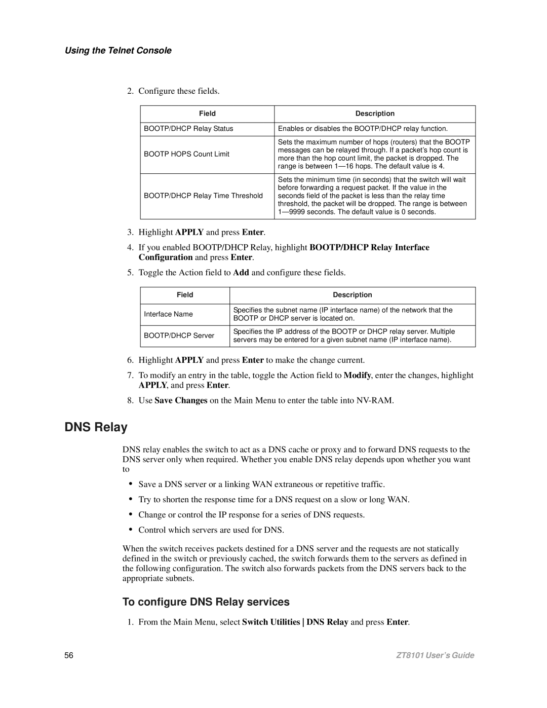 Intel ZT8101 user manual To configure DNS Relay services 