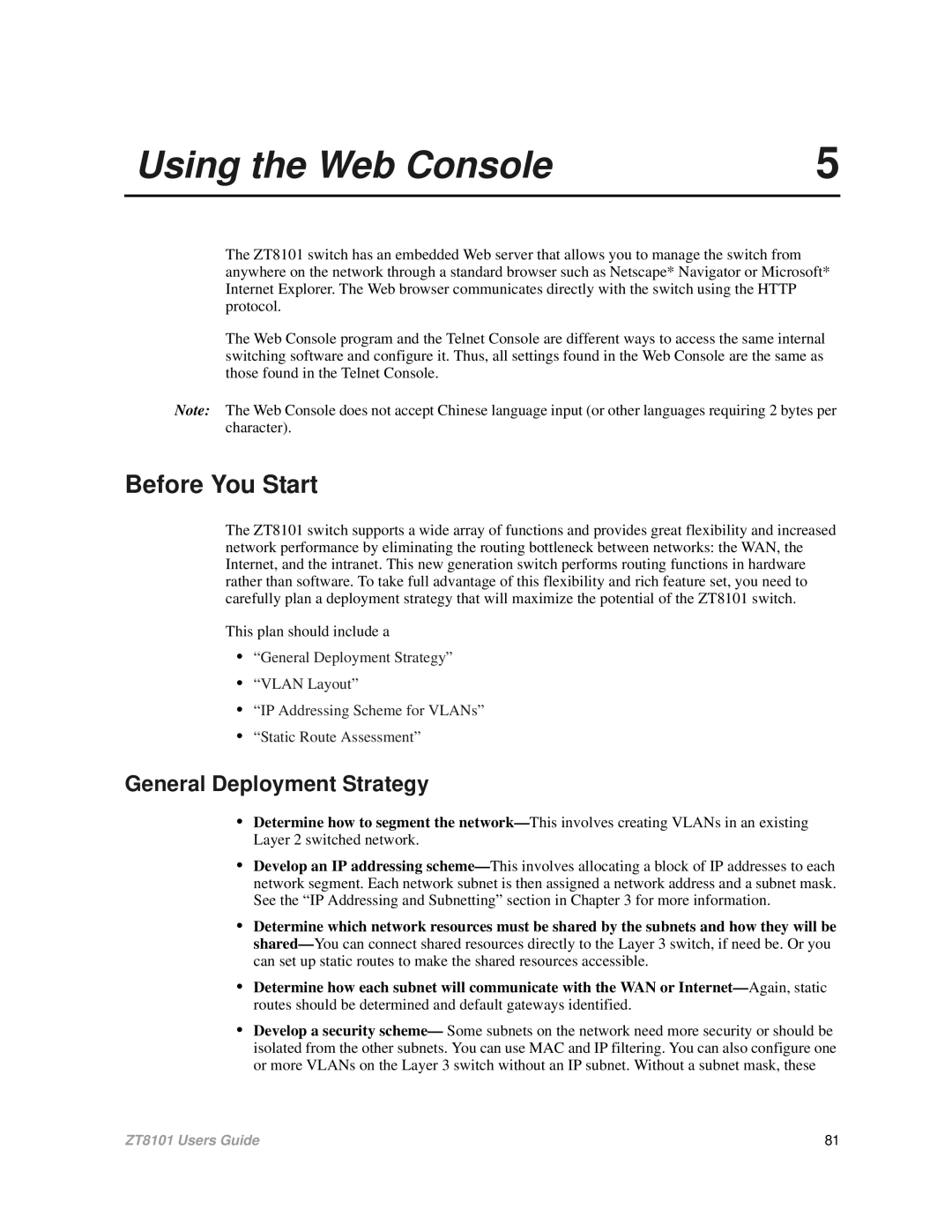 Intel ZT8101 user manual Using the Web Console 