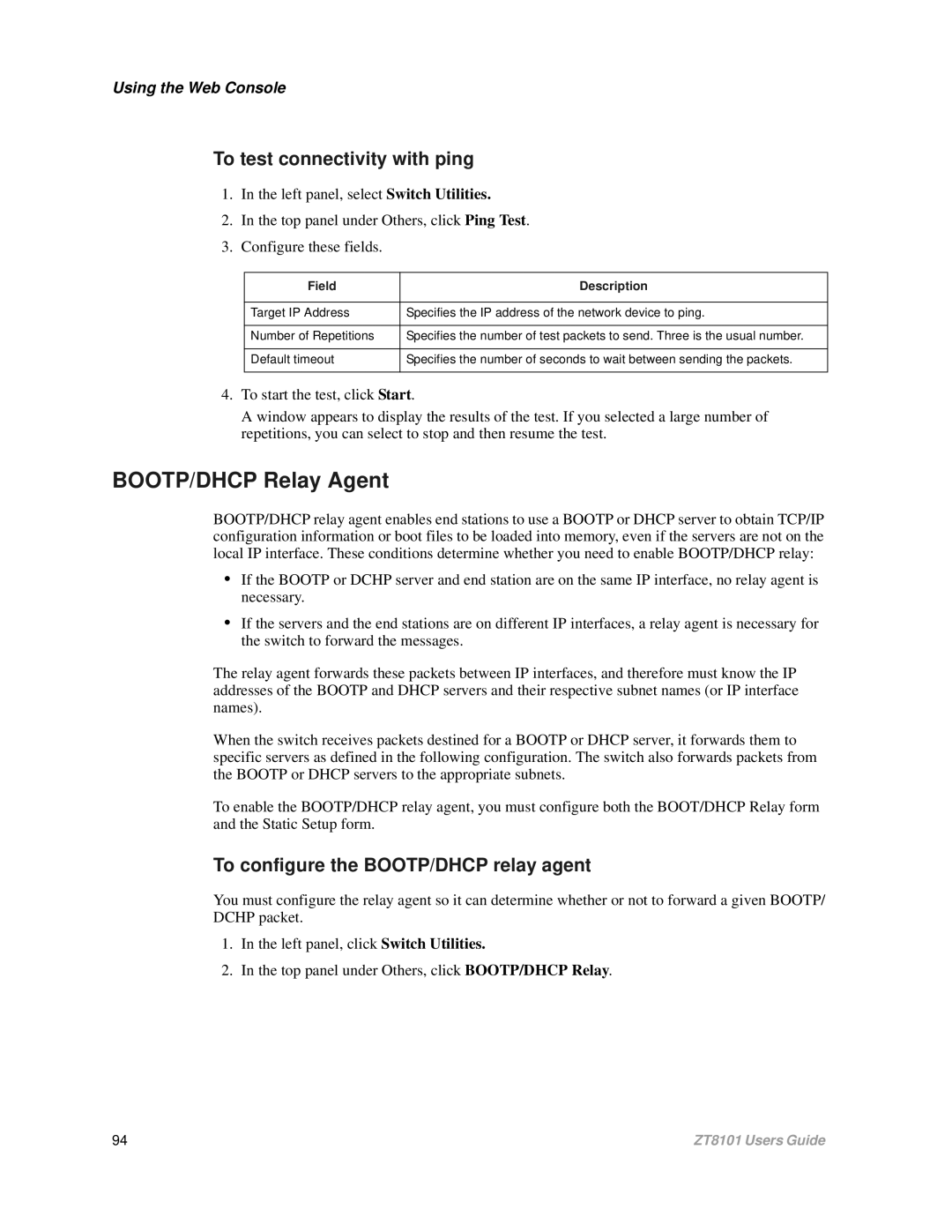 Intel ZT8101 user manual BOOTP/DHCP Relay Agent, To configure the BOOTP/DHCP relay agent 