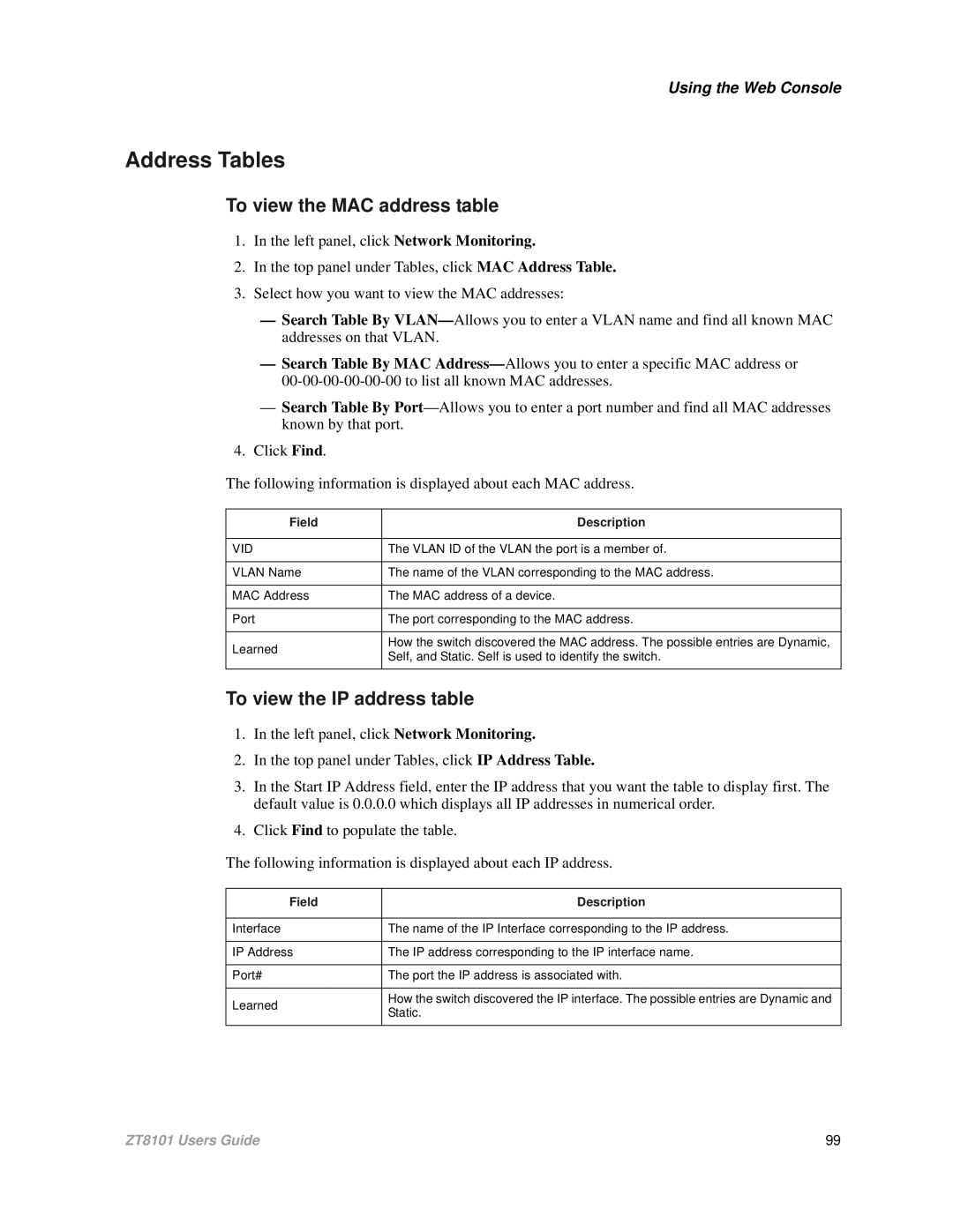 Intel ZT8101 user manual Self, and Static. Self is used to identify the switch 