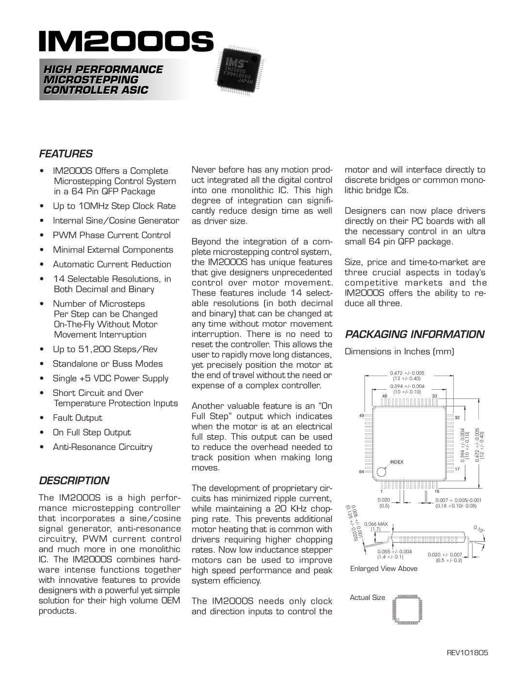 Intelligent Motion Systems IM2000S dimensions Features, Packaging Information, Description 