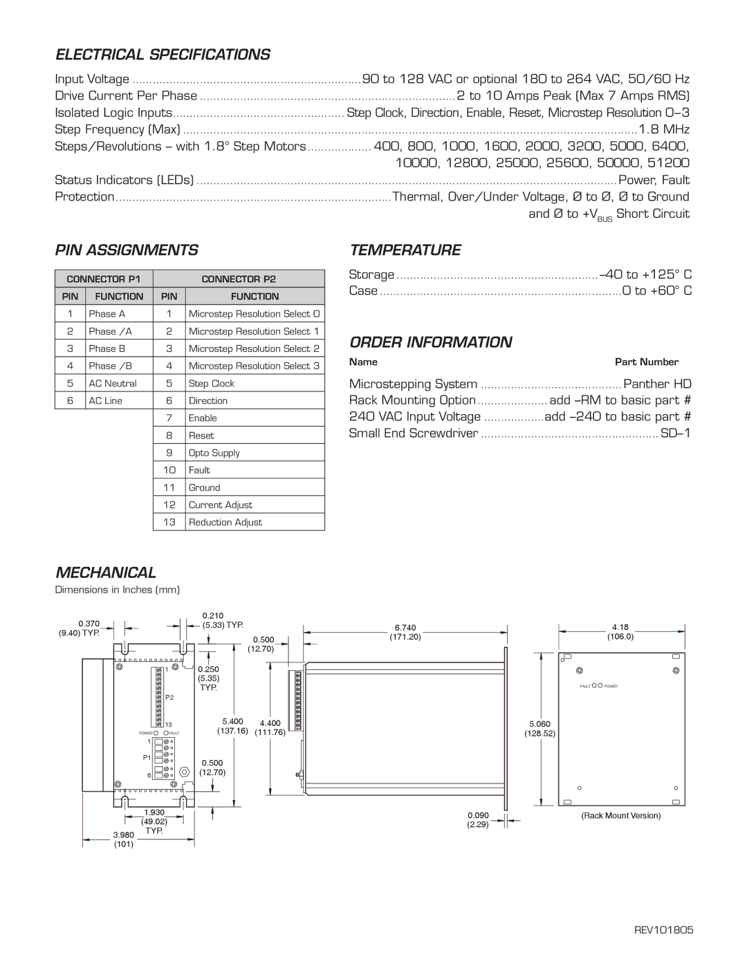 Intelligent Motion Systems Integral Driver and Power Supply manual Electrical Specifications, PIN Assignments Temperature 