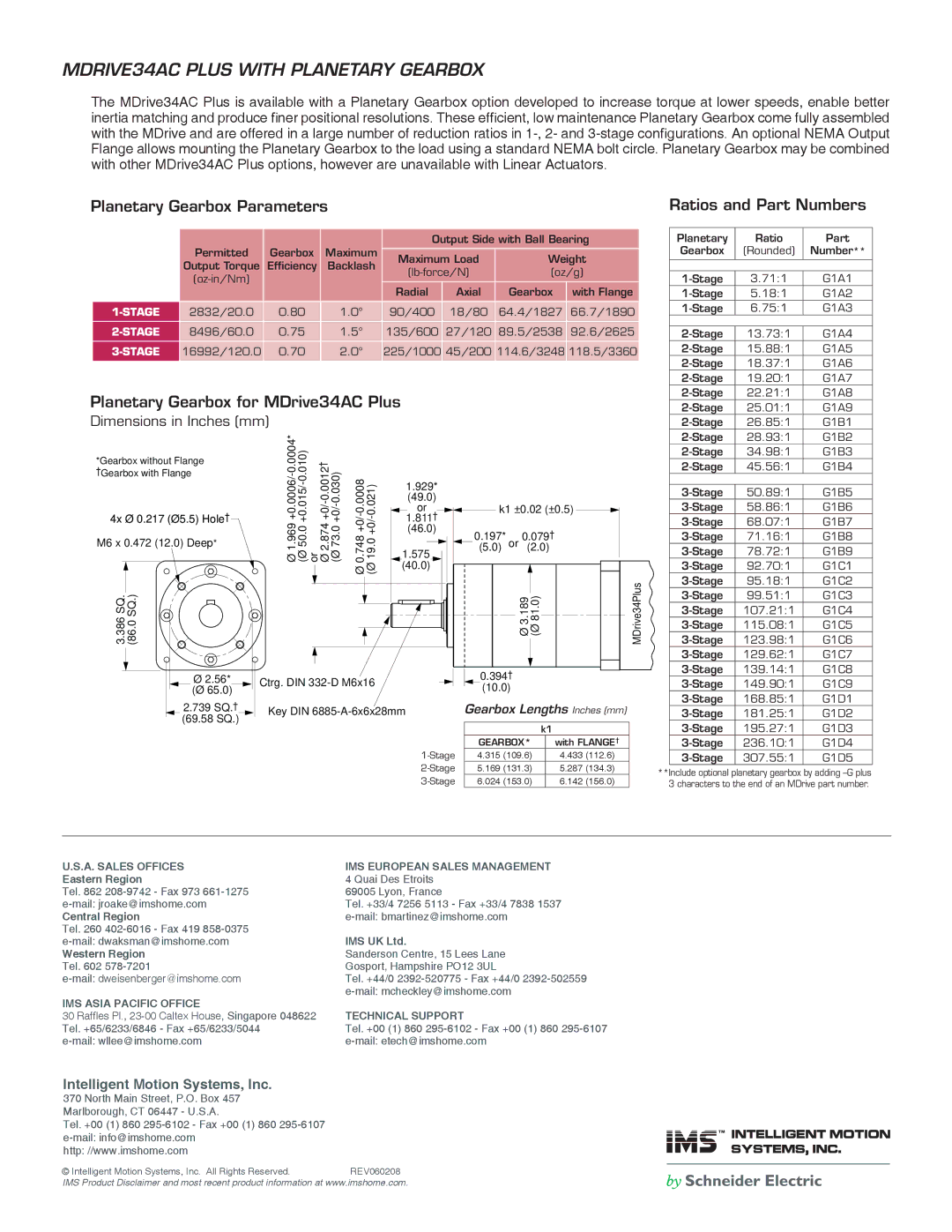 Intelligent Motion Systems MDI34 MDRIVE34AC Plus with Planetary Gearbox, Planetary Gearbox for MDrive34AC Plus, Stage 