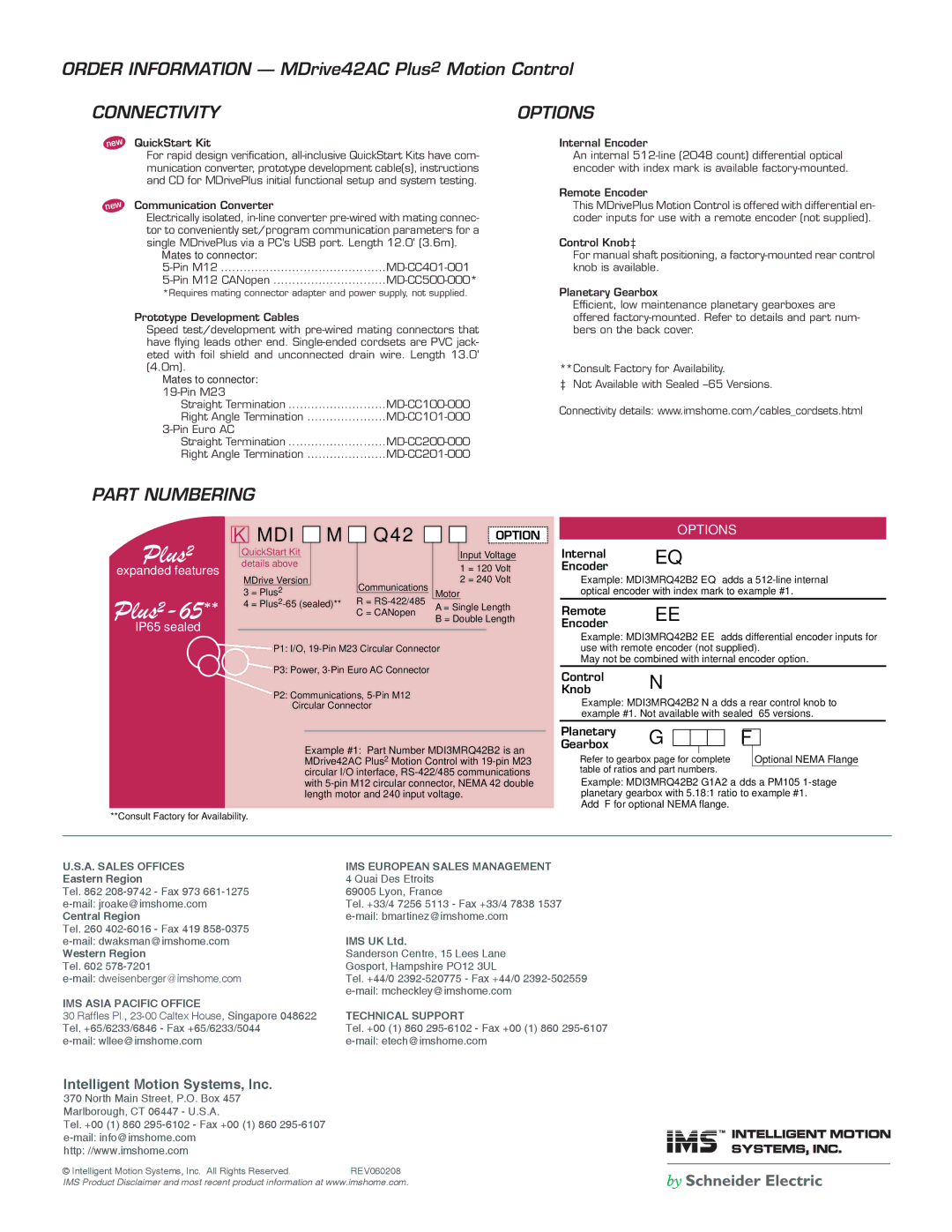 Intelligent Motion Systems MDI42 AC specifications Connectivity, Options, Part Numbering 