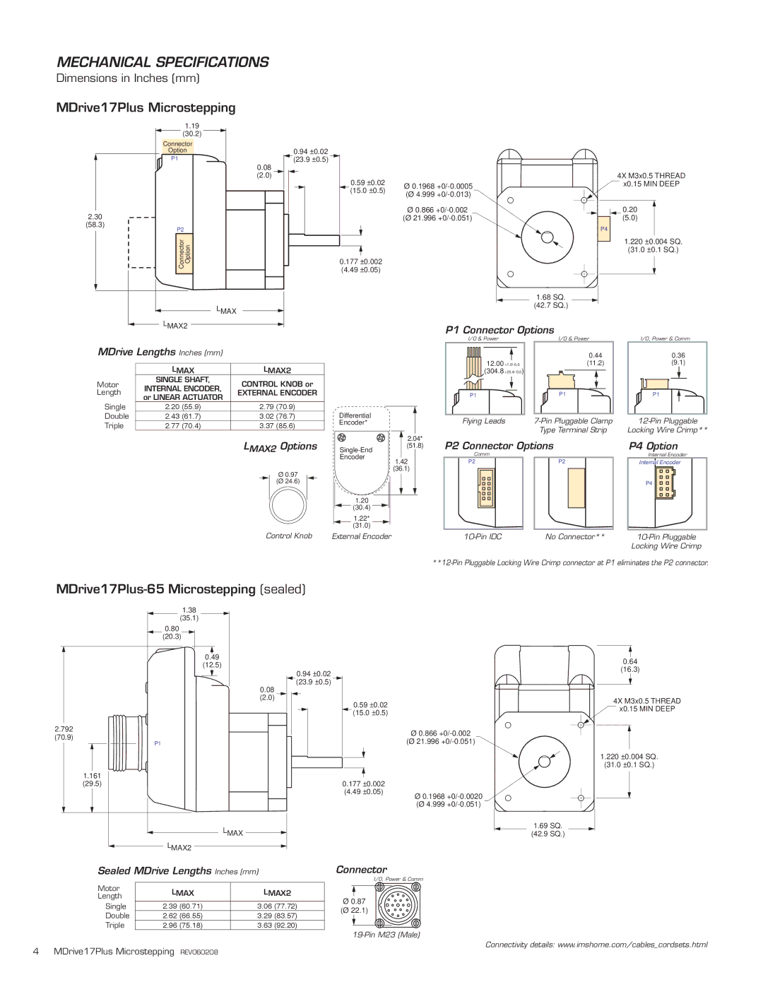 Intelligent Motion Systems MDM17Plus specifications Mechanical Specifications, MDrive17Plus Microstepping 