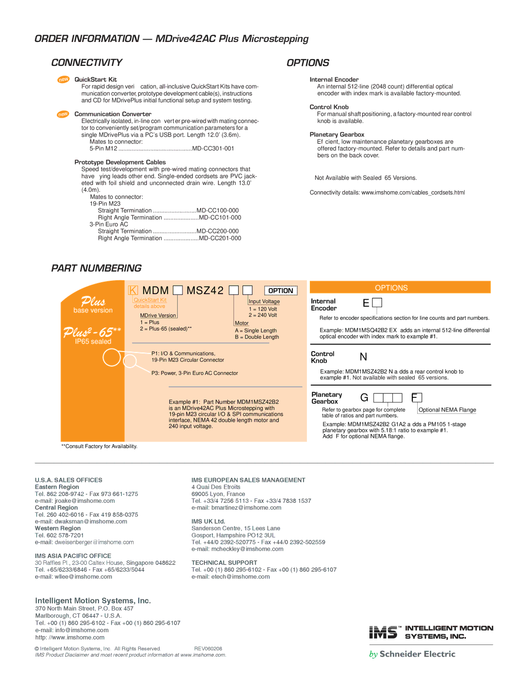 Intelligent Motion Systems MDM42 AC specifications Connectivity, Options, Part Numbering 