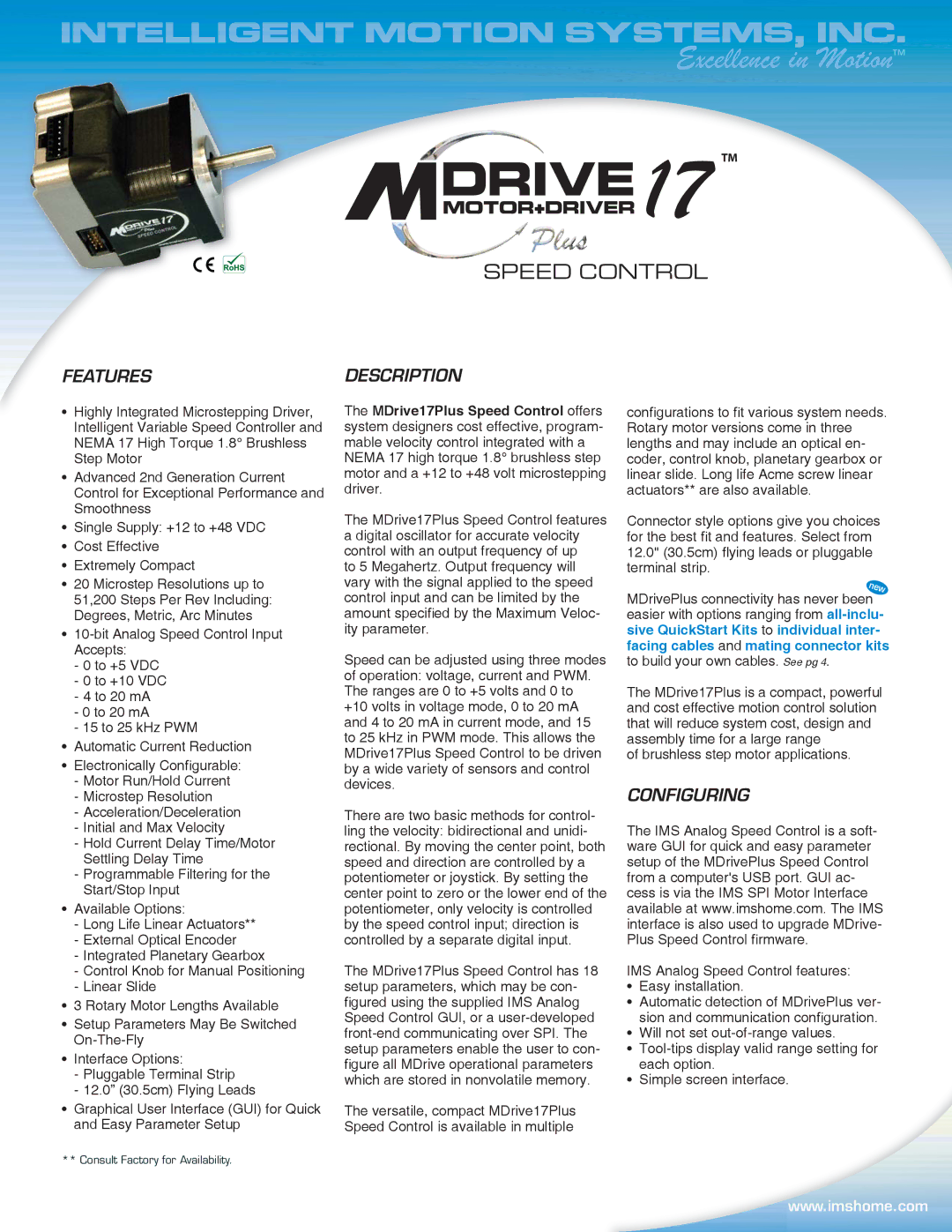 Intelligent Motion Systems MDO17Plus quick start Features, Description, Configuring 