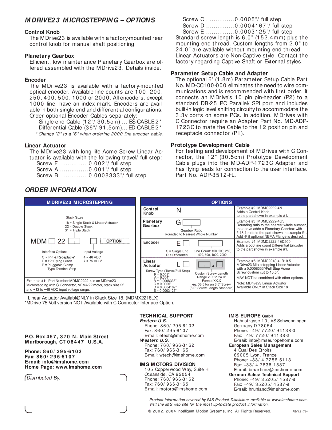 Intelligent Motion Systems MDrive23 manual MDRIVE23 Microstepping Options, Order Information 