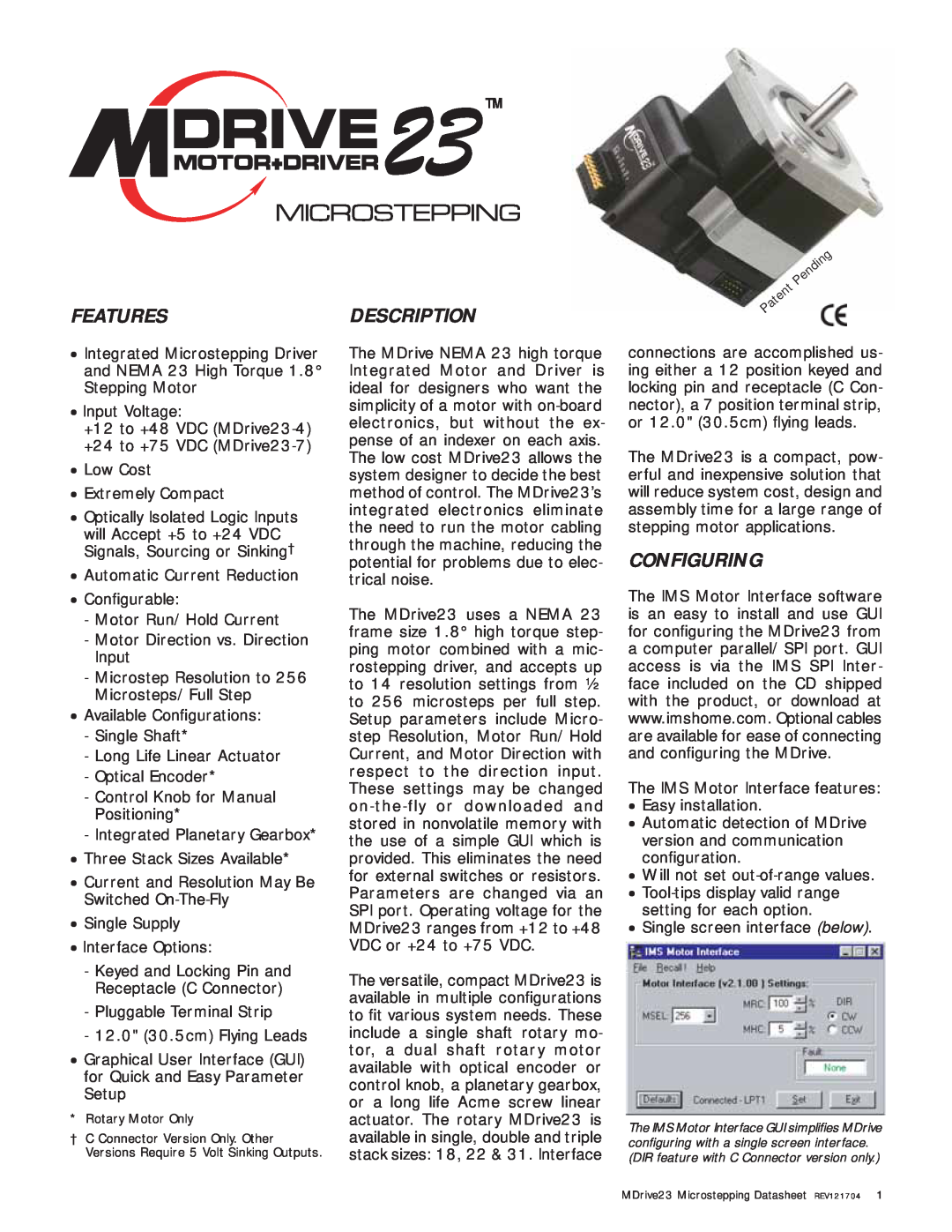 Intelligent Motion Systems MDrive23 manual Featuresdescription, Configuring, Microstepping 