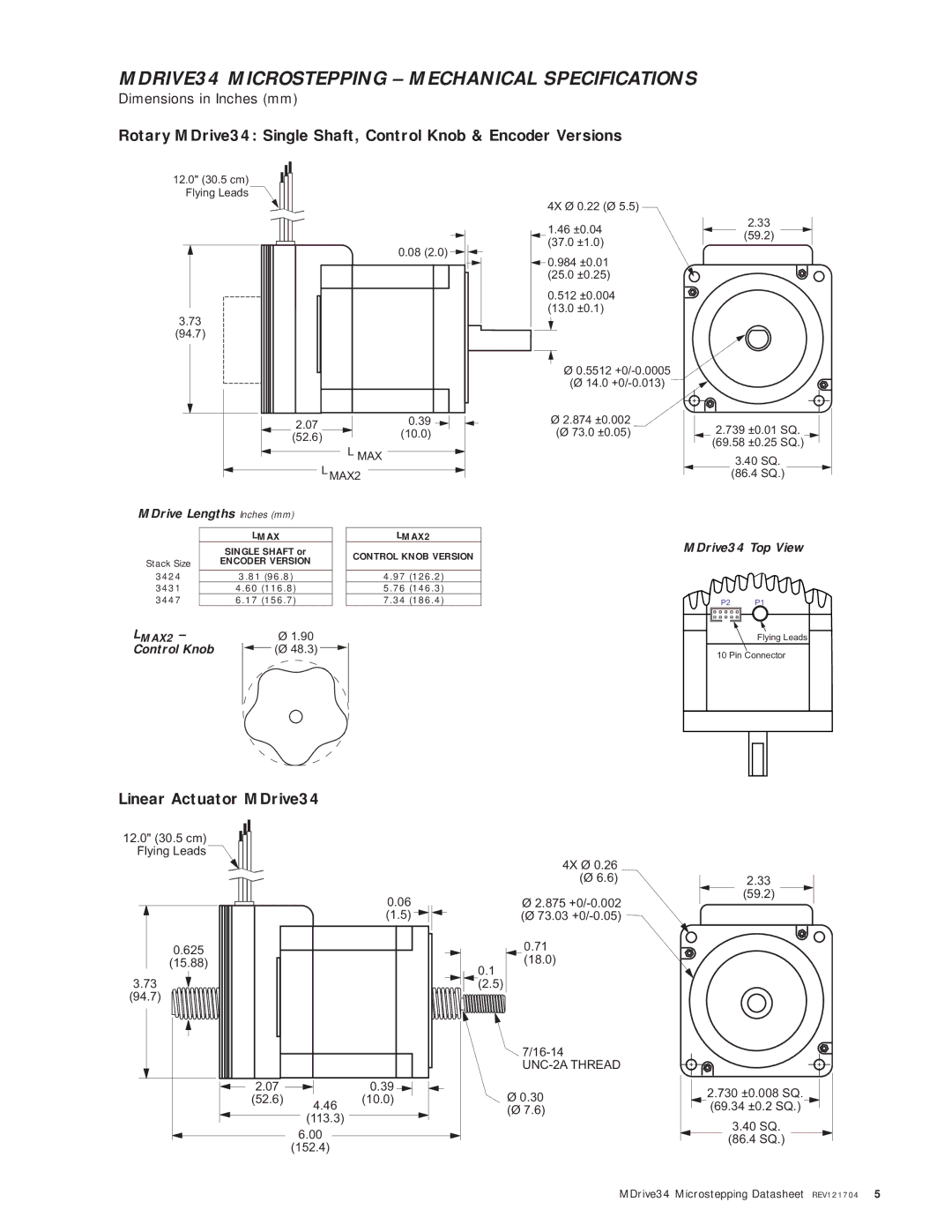 Intelligent Motion Systems manual MDRIVE34 Microstepping Mechanical Specifications, Linear Actuator MDrive34 