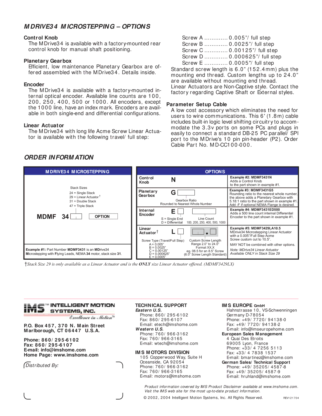 Intelligent Motion Systems MDrive34 manual MDRIVE34 Microstepping Options, Order Information 