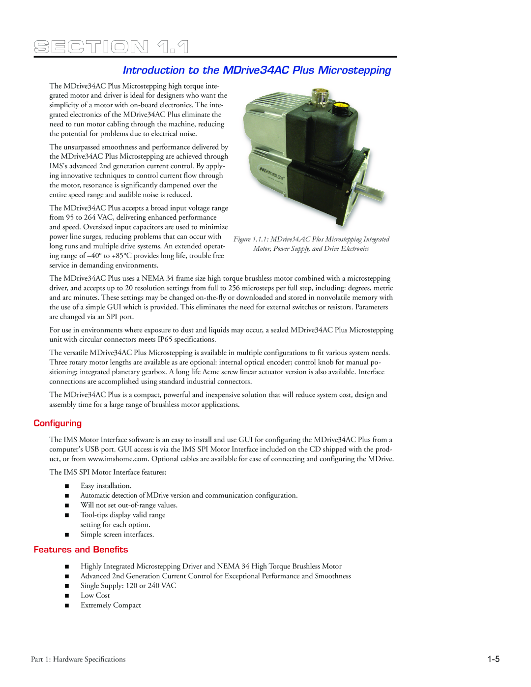 Intelligent Motion Systems manual Section, Introduction to the MDrive34AC Plus Microstepping, Configuring 