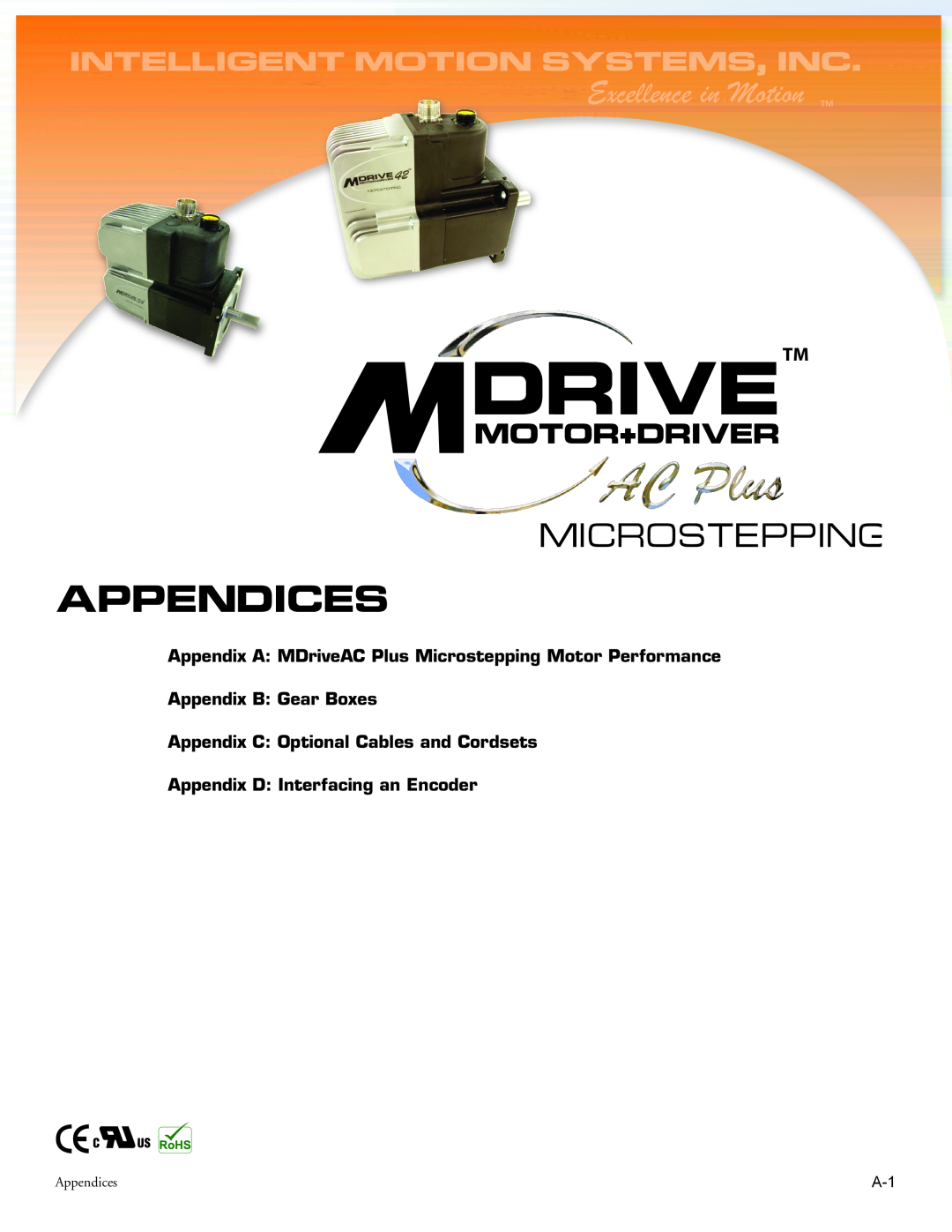 Intelligent Motion Systems MDrive34AC manual Appendices, Appendix B: Gear Boxes, Appendix C: Optional Cables and Cordsets 