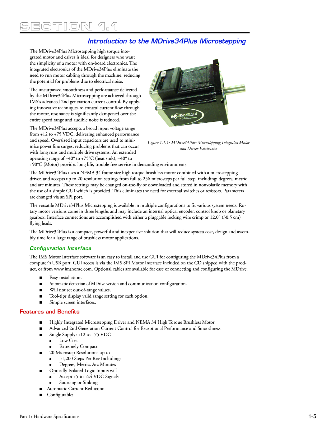 Intelligent Motion Systems manual Introduction to the MDrive34Plus Microstepping, Features and Benefits 