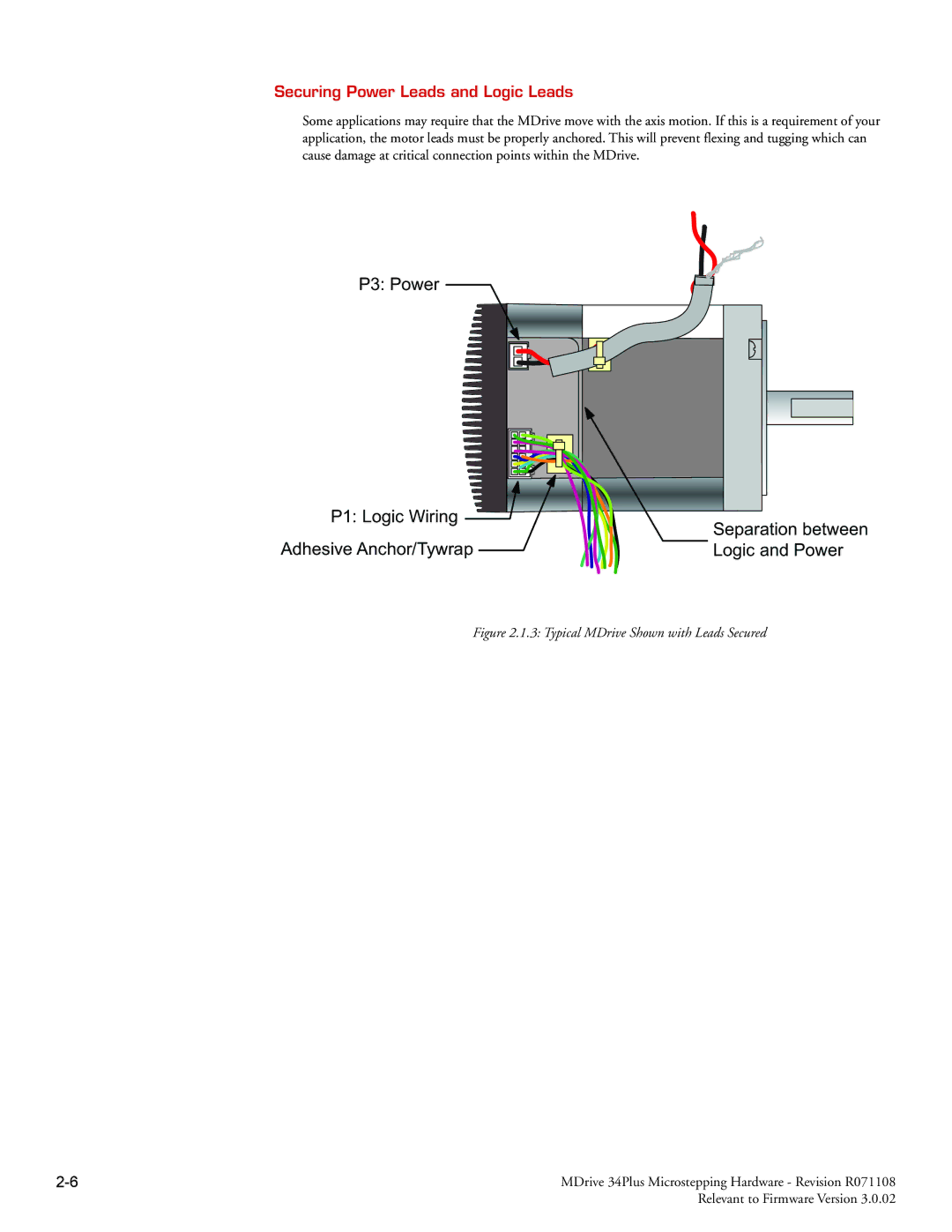 Intelligent Motion Systems MDrive34Plus Securing Power Leads and Logic Leads, Typical MDrive Shown with Leads Secured 