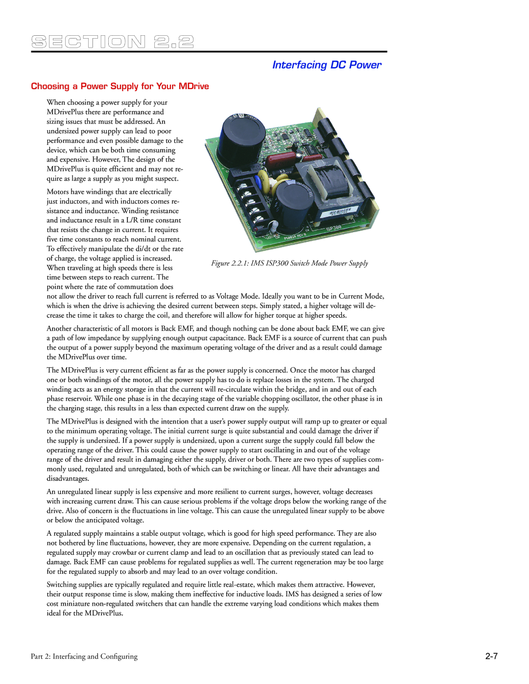 Intelligent Motion Systems MDrive34Plus manual Interfacing DC Power, Choosing a Power Supply for Your MDrive 