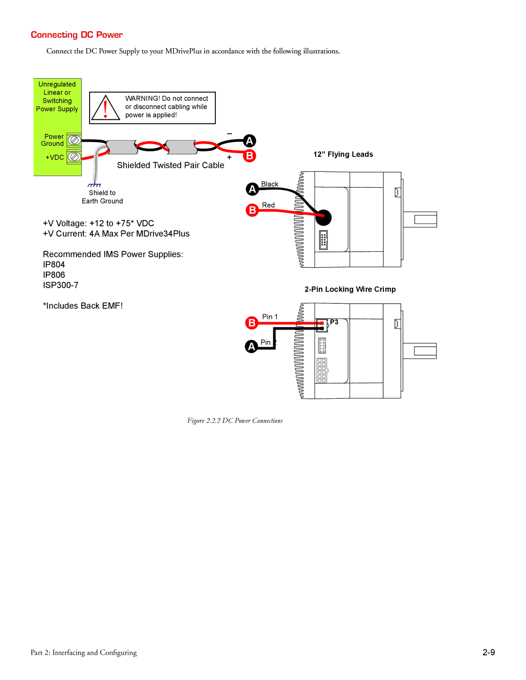 Intelligent Motion Systems MDrive34Plus manual Connecting DC Power, DC Power Connections 