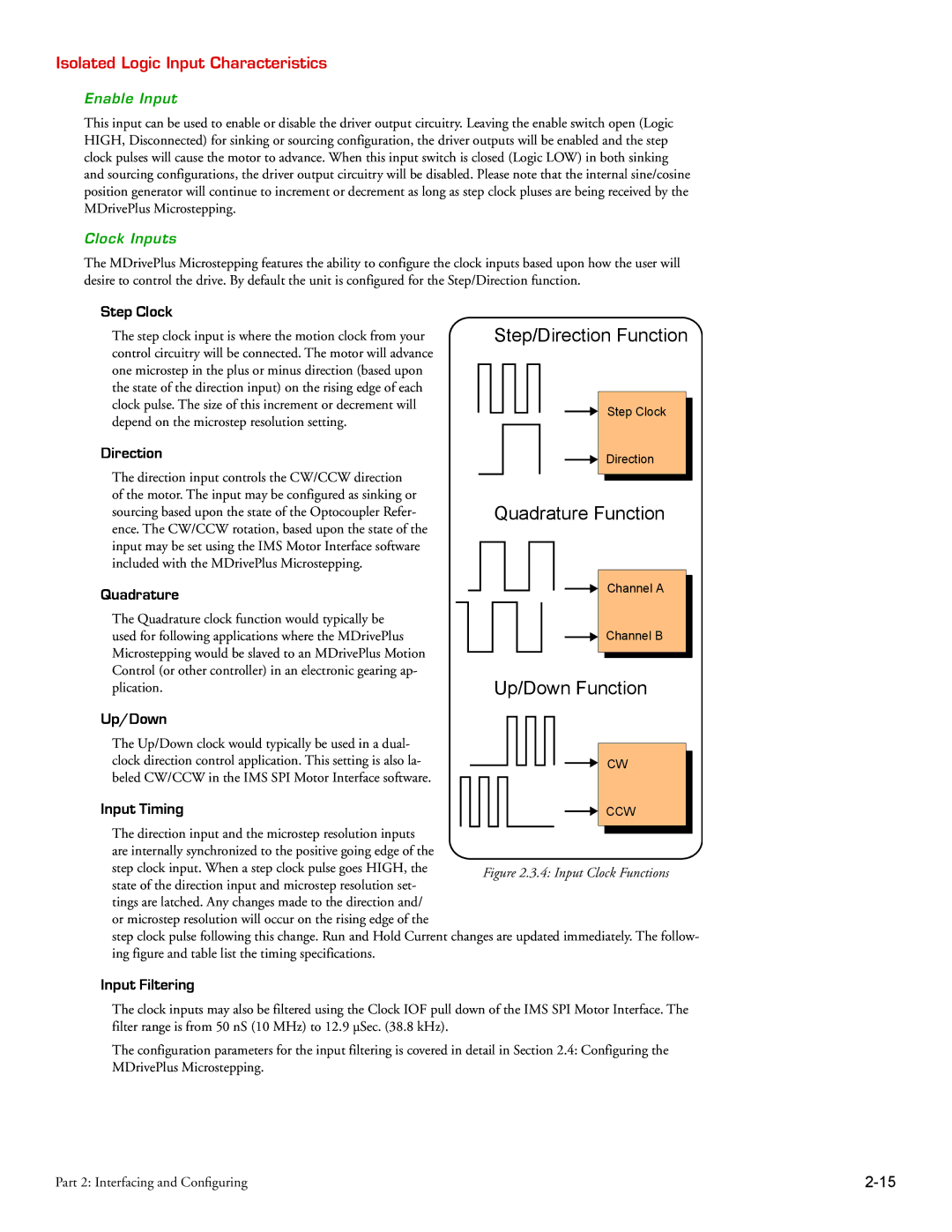 Intelligent Motion Systems MDrive34Plus manual Step Clock, Direction, Quadrature, Up/Down, Input Timing, Input Filtering 