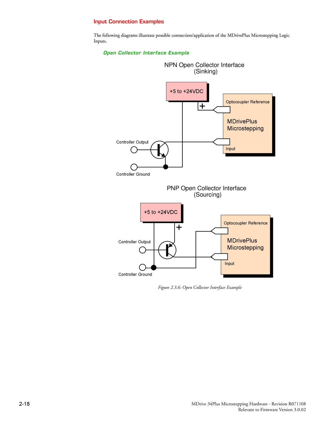 Intelligent Motion Systems MDrive34Plus manual Input Connection Examples, Open Collector Interface Example 