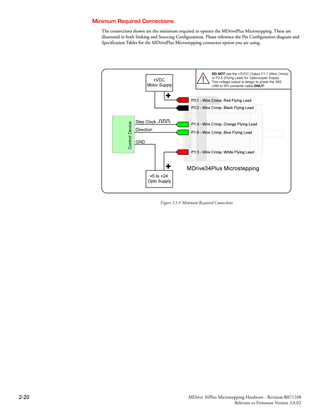 Intelligent Motion Systems MDrive34Plus manual Minimum Required Connections, +VDC Motor Supply 