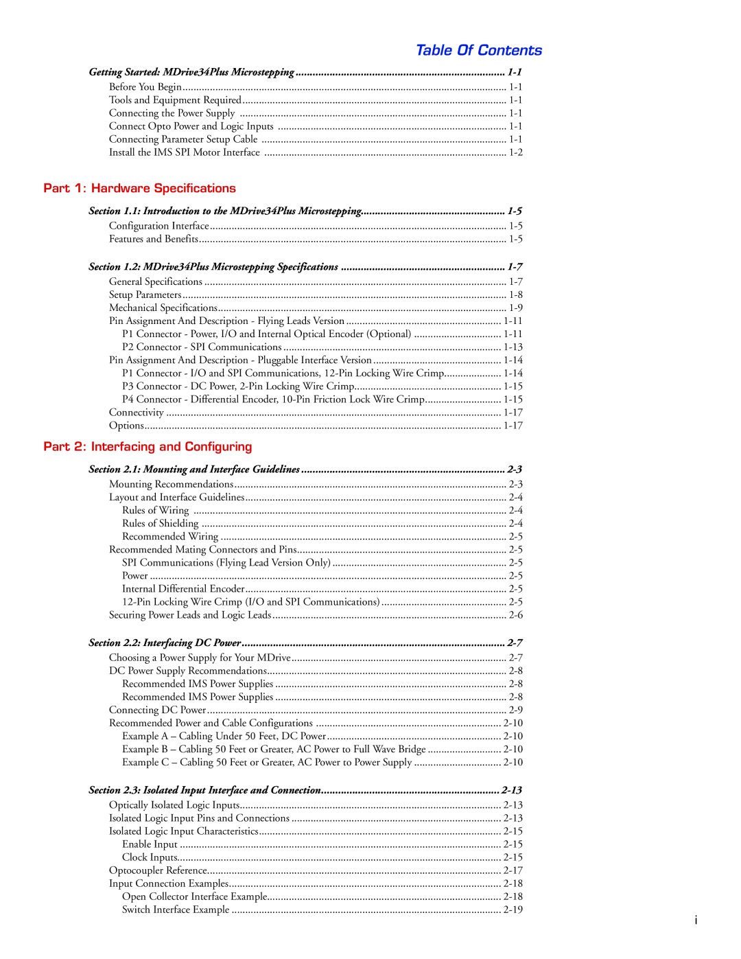 Intelligent Motion Systems MDrive34Plus manual Table Of Contents 