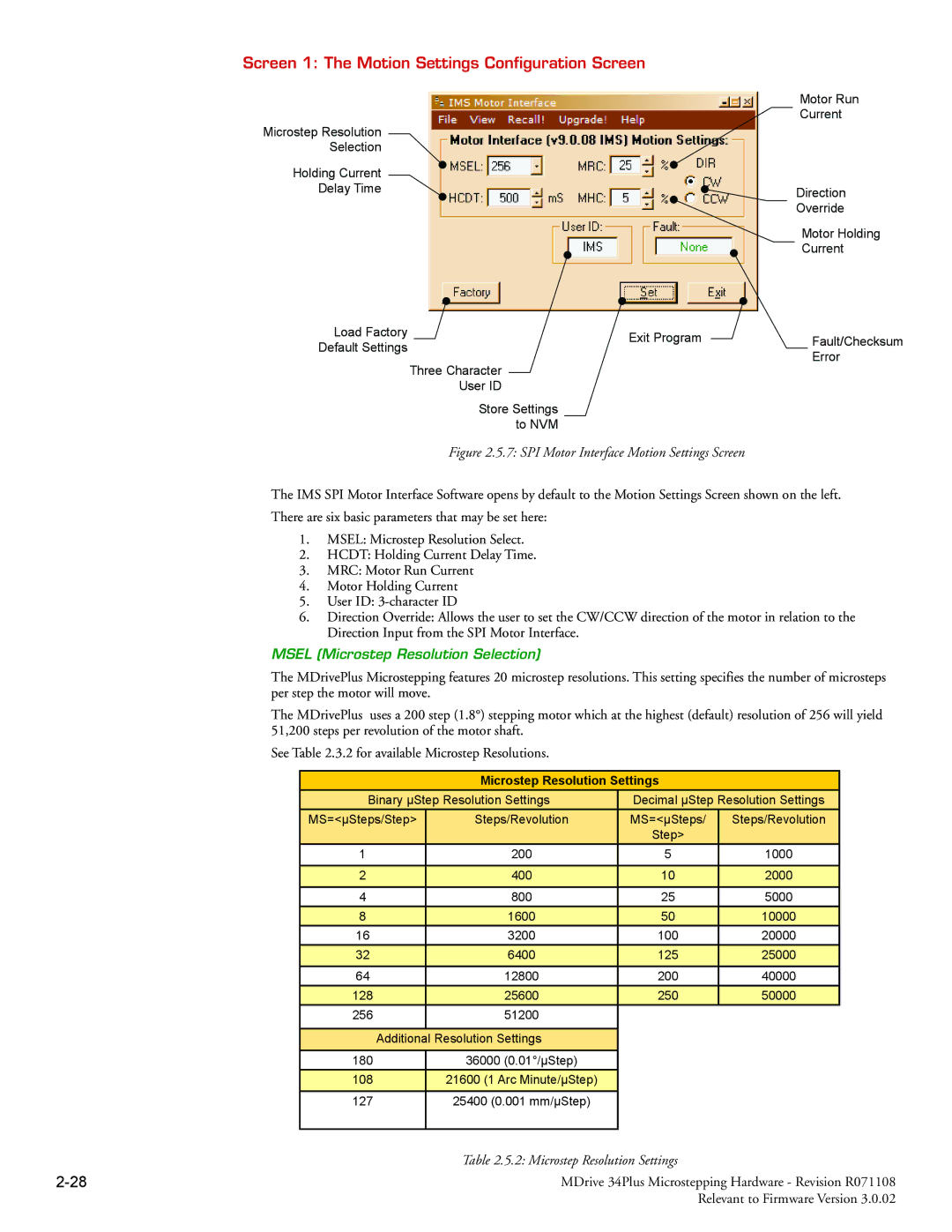 Intelligent Motion Systems MDrive34Plus manual Screen 1 The Motion Settings Configuration Screen 