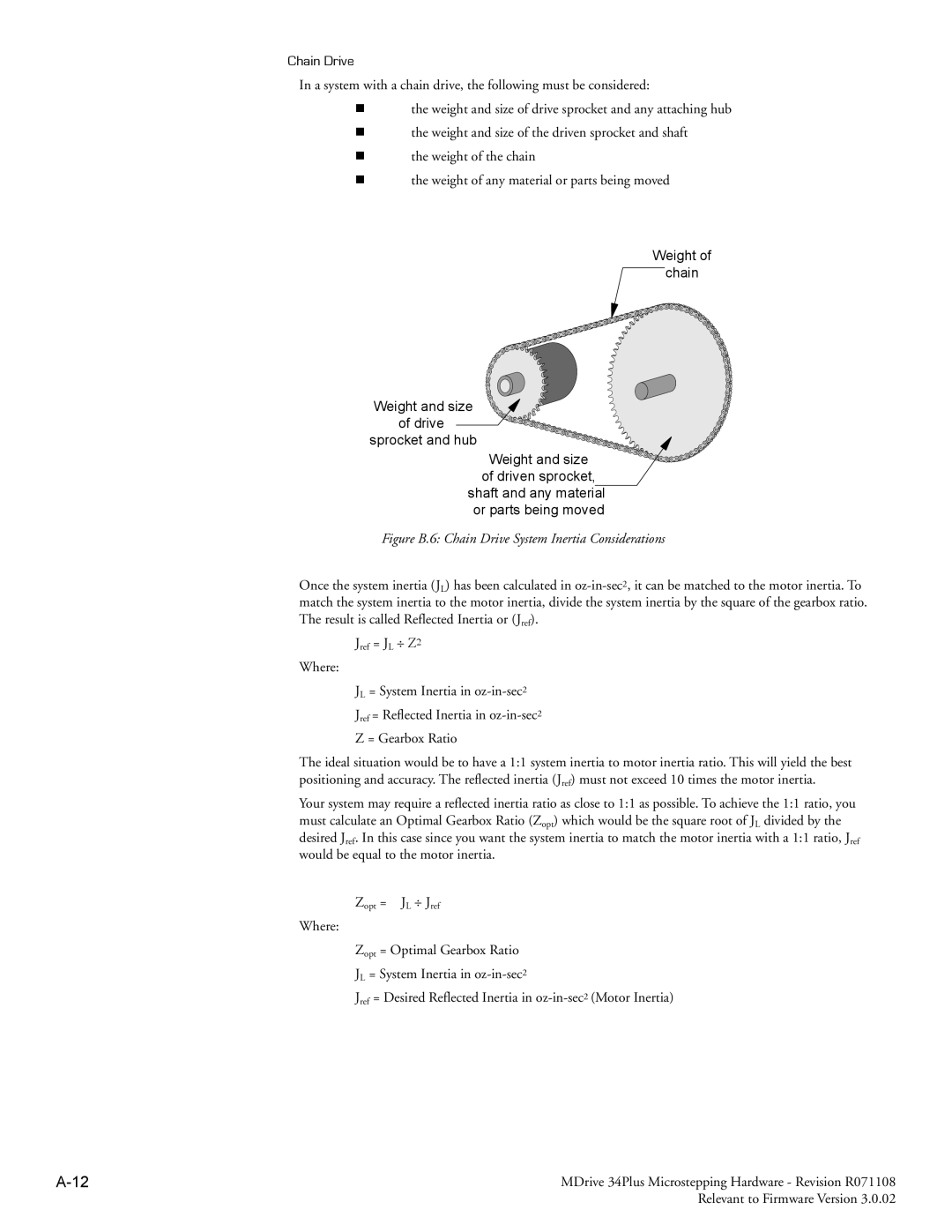 Intelligent Motion Systems MDrive34Plus manual Figure B.6 Chain Drive System Inertia Considerations 