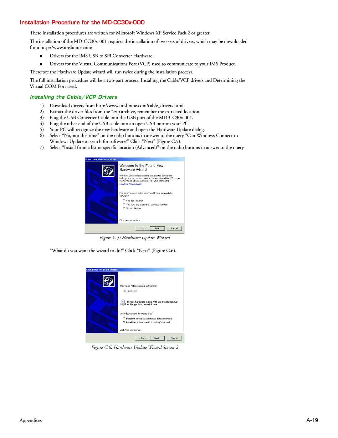 Intelligent Motion Systems MDrive34Plus Installation Procedure for the MD-CC30x-000, Installing the Cable/VCP Drivers 