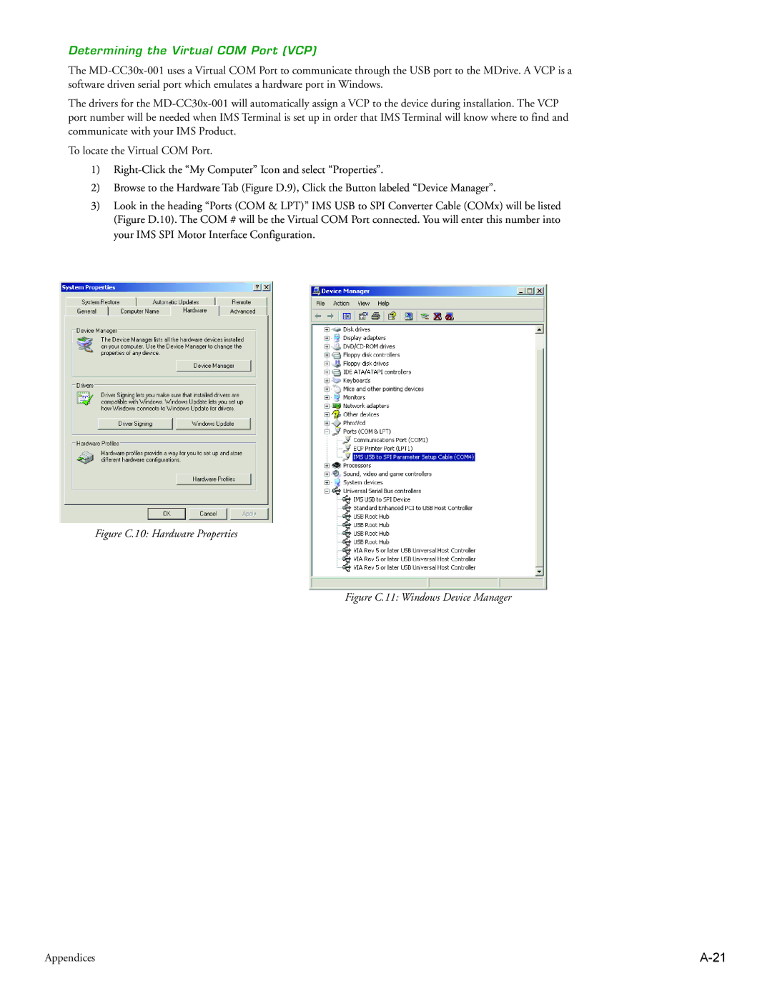 Intelligent Motion Systems MDrive34Plus manual Determining the Virtual COM Port VCP, Figure C.10 Hardware Properties 