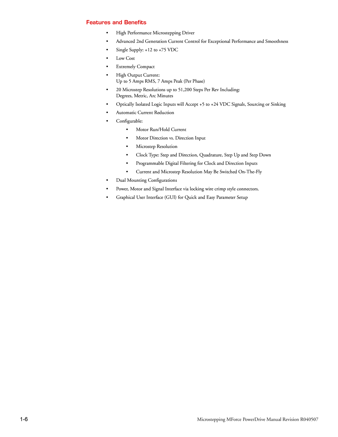 Intelligent Motion Systems MForce Series Microstepping PowerDrive operating instructions Features and Benefits 