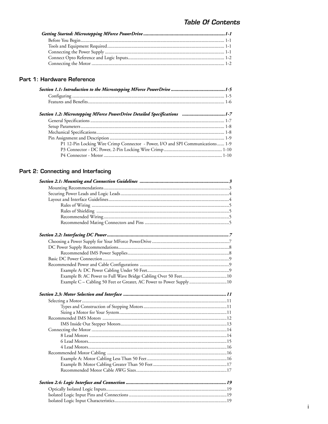 Intelligent Motion Systems MForce Series Microstepping PowerDrive operating instructions Table Of Contents 