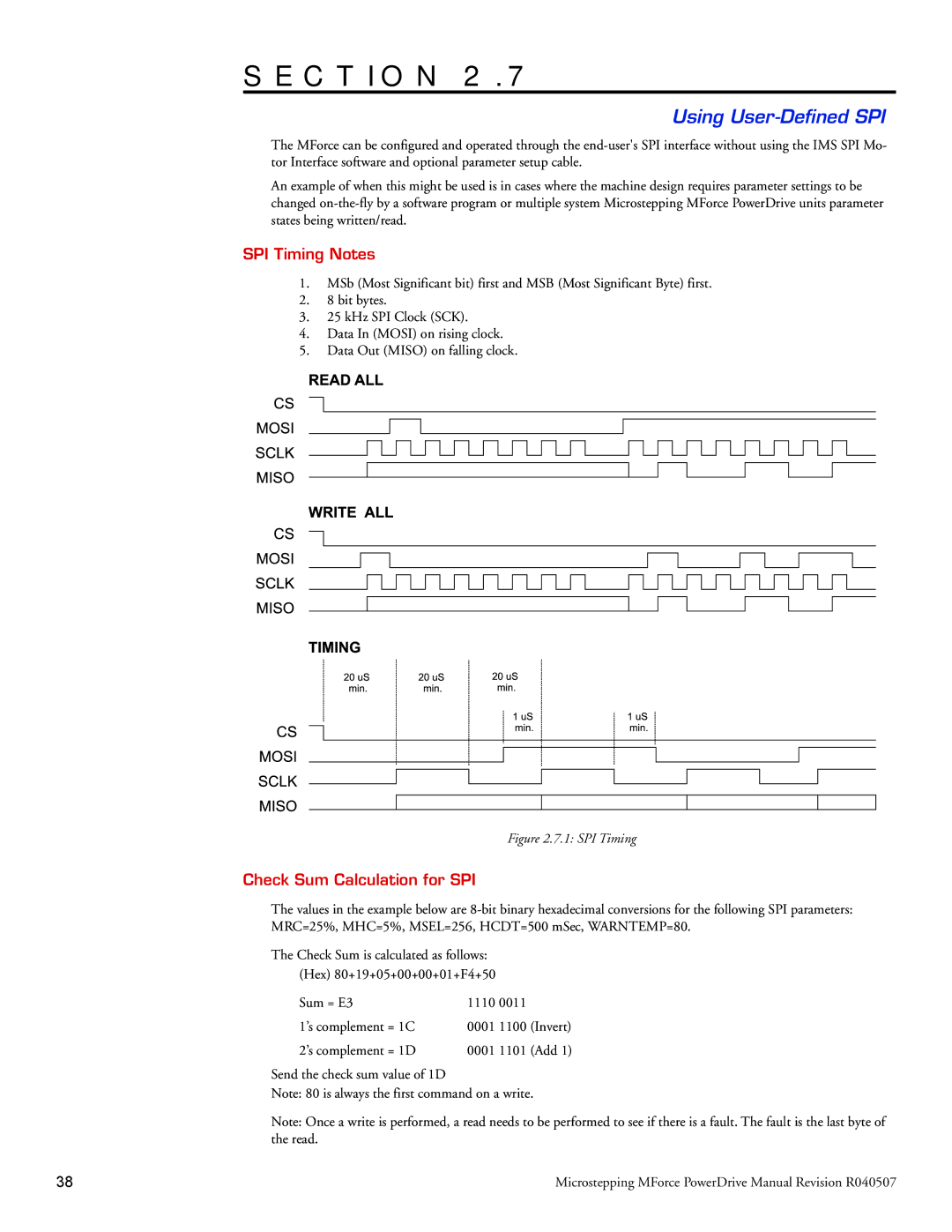 Intelligent Motion Systems MForce Series Microstepping PowerDrive Using User-Defined SPI, SPI Timing Notes 