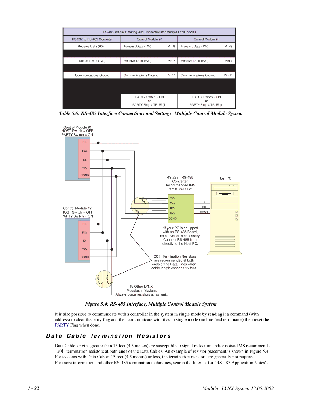 Intelligent Motion Systems Modular LYNX System manual RS-485 Interface, Multiple Control Module System 