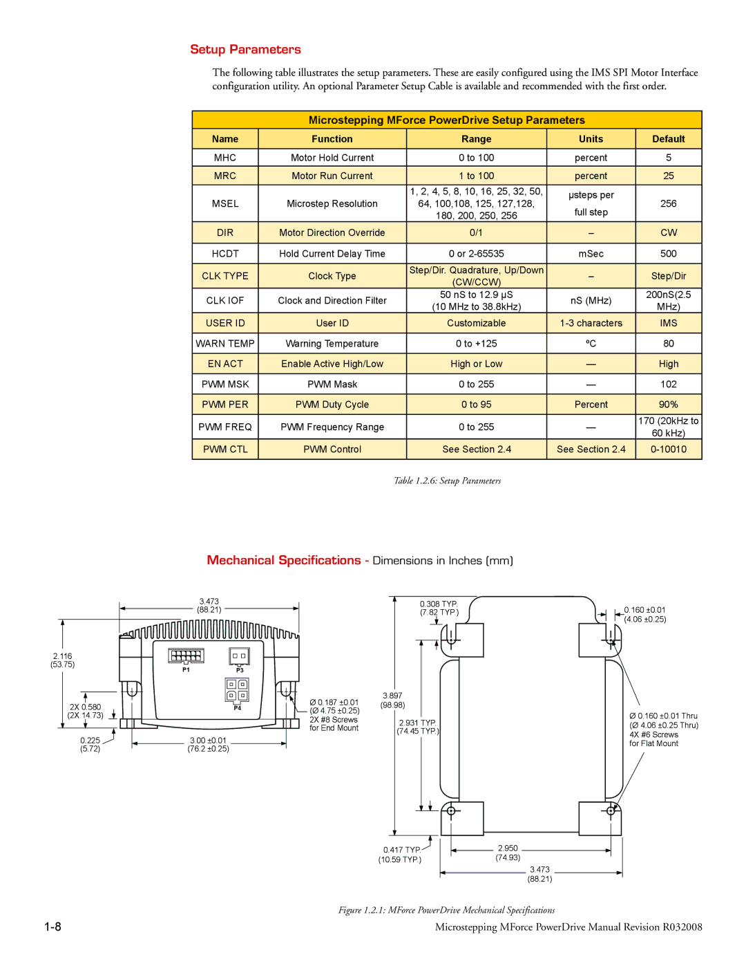 Intelligent Motion Systems Motion Detector Setup Parameters, Mechanical Specifications Dimensions in Inches mm 