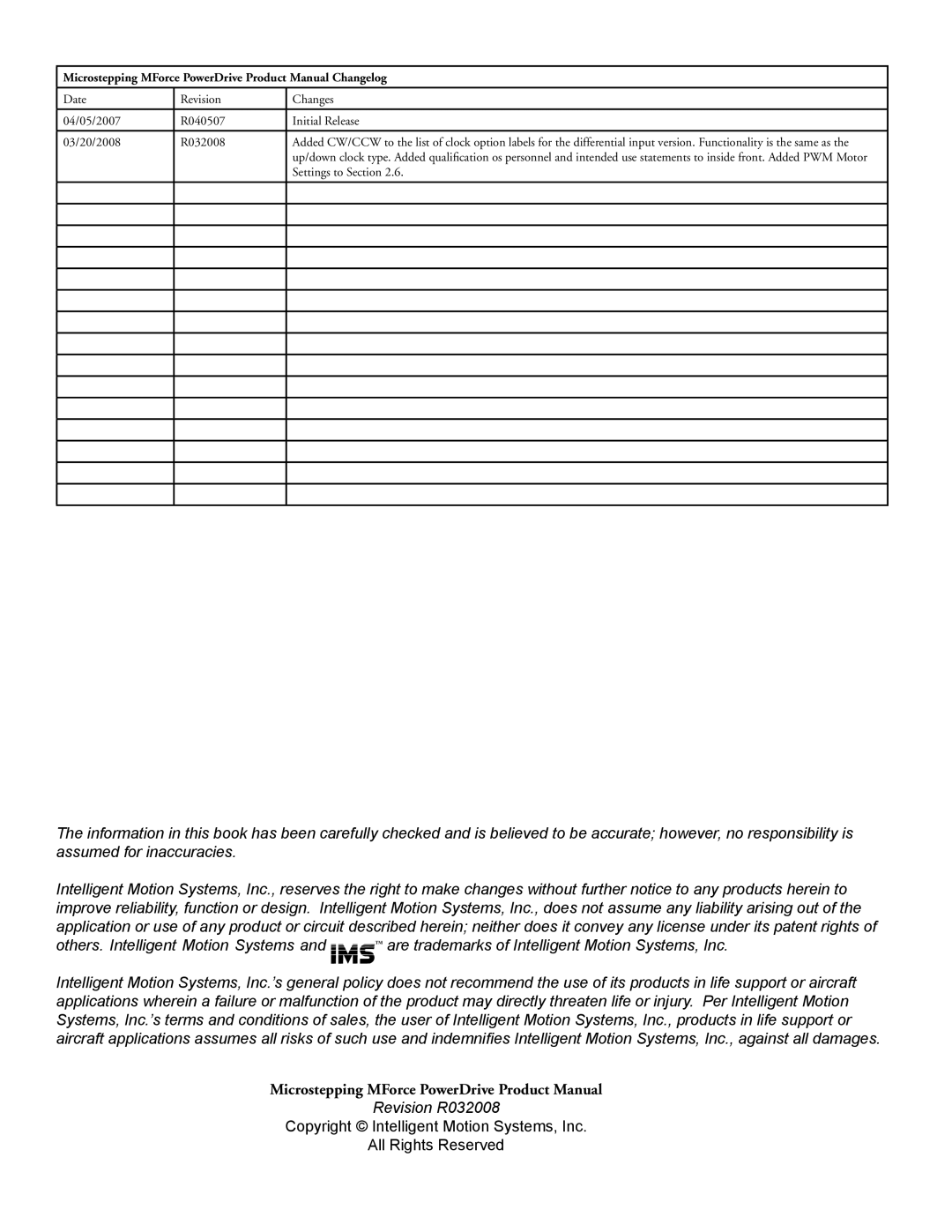 Intelligent Motion Systems Motion Detector operating instructions Microstepping MForce PowerDrive Product Manual 