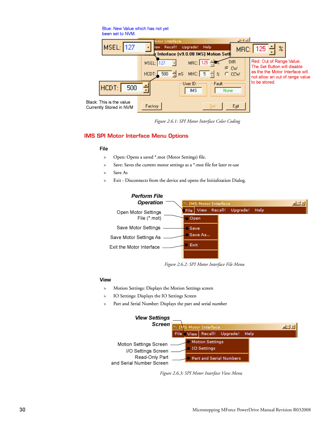 Intelligent Motion Systems Motion Detector operating instructions IMS SPI Motor Interface Menu Options, File, View 